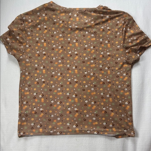 Self Esteem Brown Floral Short Sleeve Top - Picture 3 of 5